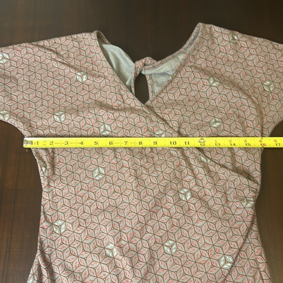 PATAGONIA Bay Laurel Faux Wrap Geometric Knot Back Stretch Dress Women Size L - Picture 10 of 13